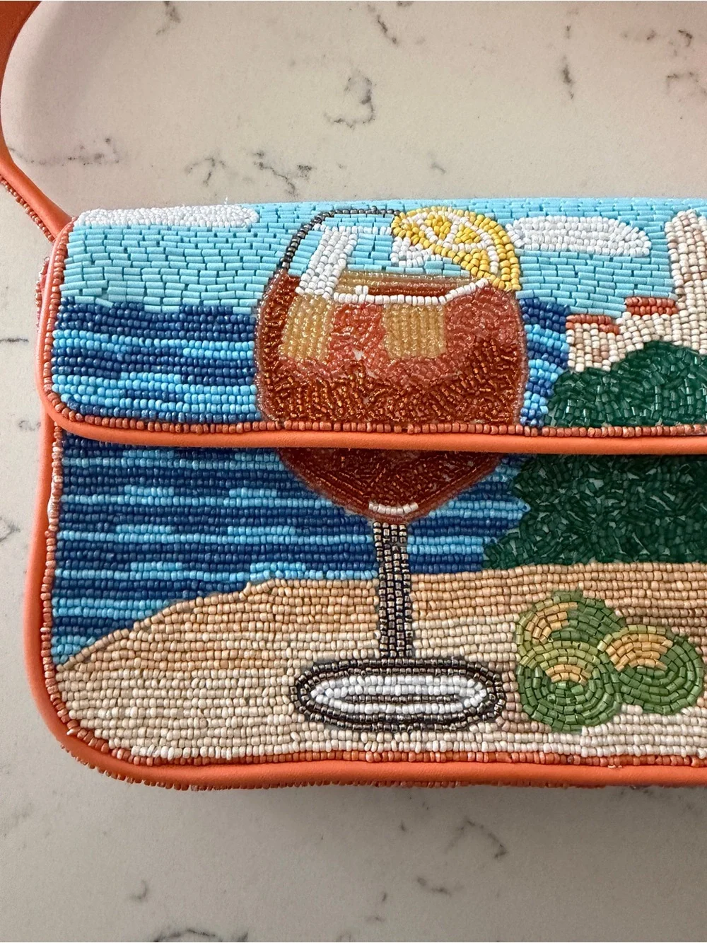 Staud Orange Spritz Beaded Tommy Bag vacation Italian embroidered aperol - Picture 3 of 11